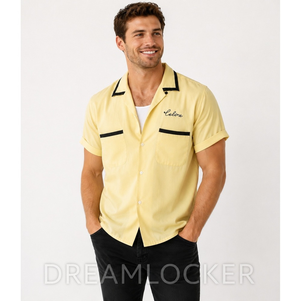 Authentic Celine Mens Yellow Viscose Bowling Shirt Script Logo 41 Large NEW $650